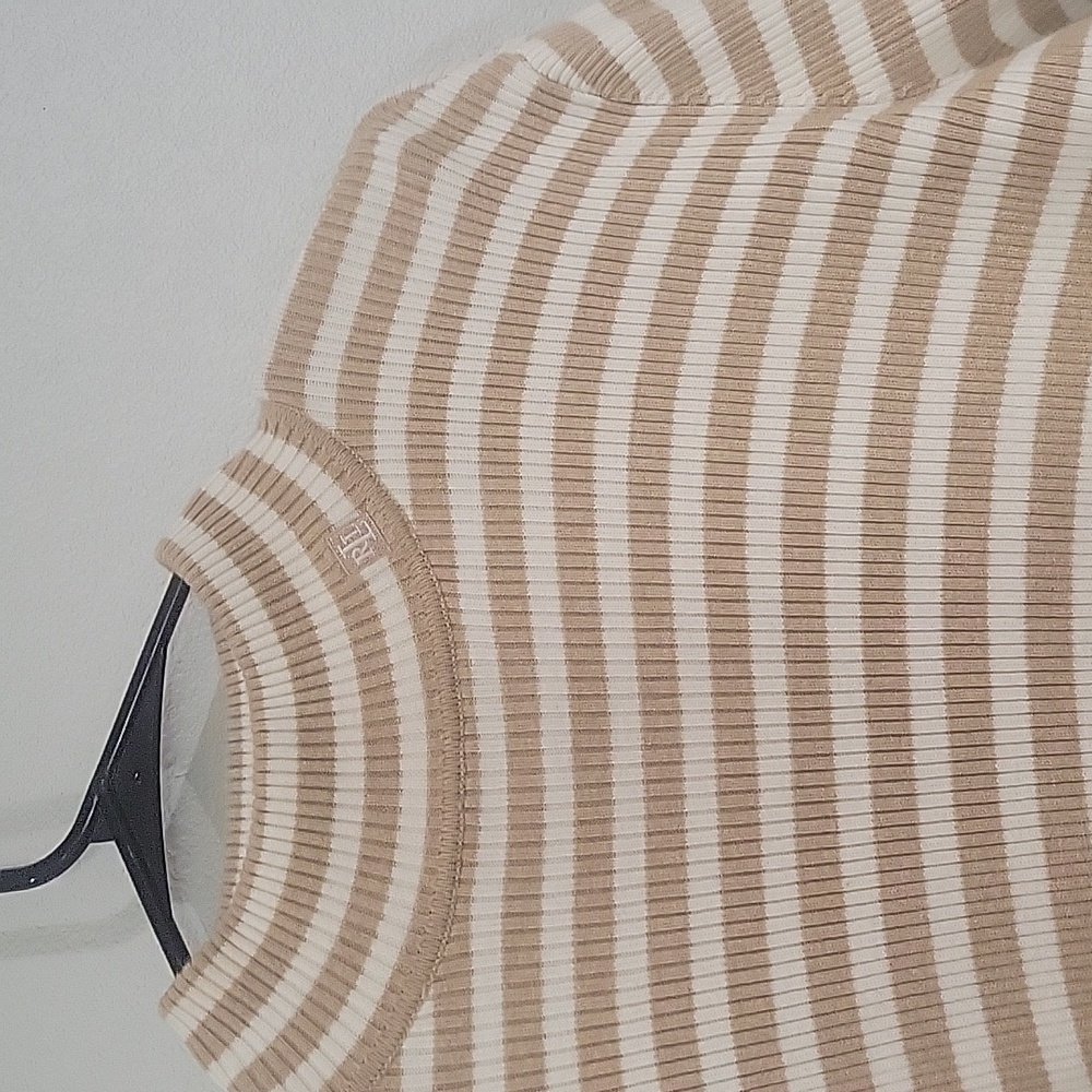 Ribbed Beige and White Turtleneck